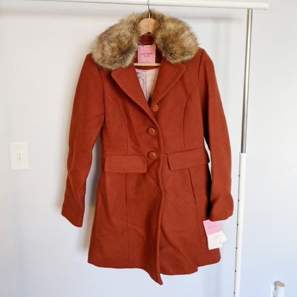 Kate Spade Faux Fur Walker Wool Pea Coat